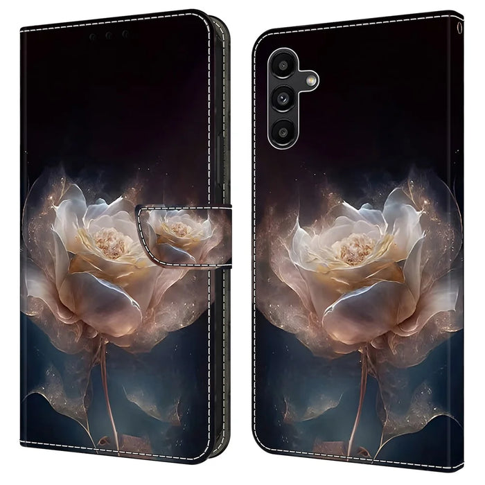 For Samsung Galaxy A55 5G Leather Case Wallet Stand Phone Cover Pattern Printed - Peony - 1