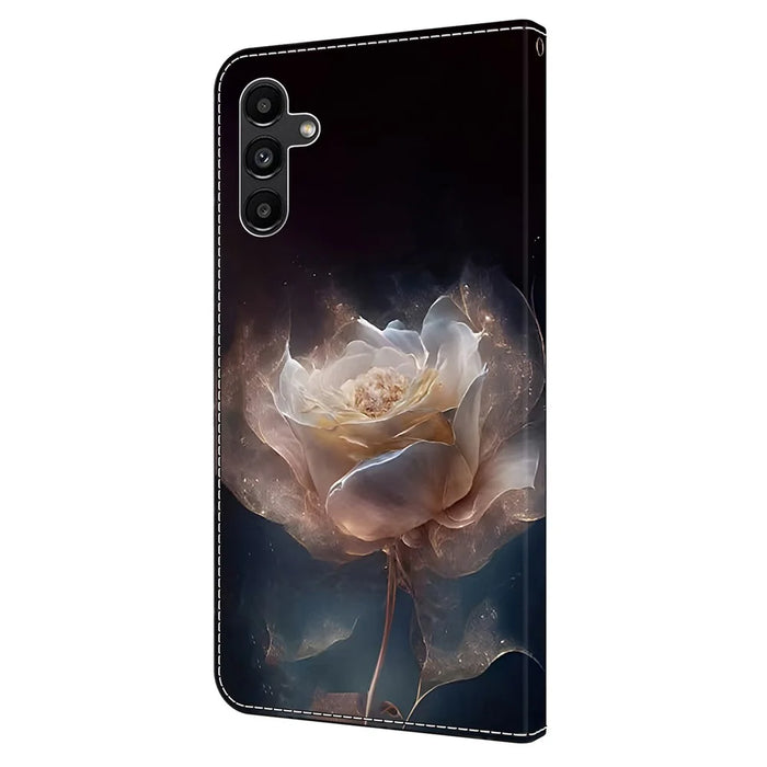For Samsung Galaxy A55 5G Leather Case Wallet Stand Phone Cover Pattern Printed - Peony - 7