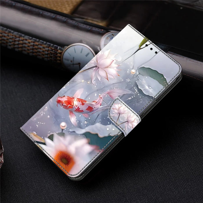 For Samsung Galaxy S23 FE Phone Case Pattern PU Leather Flip Cover with Magnetic Closure - Carp - 7