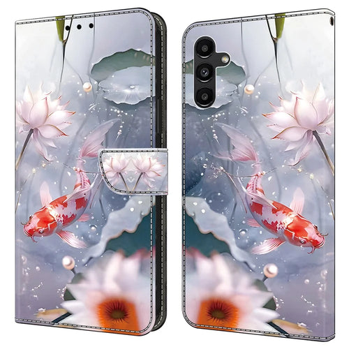 For Samsung Galaxy A15 4G / 5G Wallet Case PU Leather Pattern Printed Phone Cover - Koi Carp - 1
