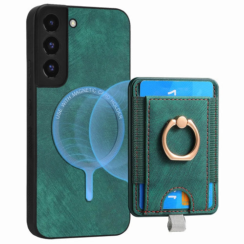 D7 For Samsung Galaxy S22 5G Case Detachable Magnetic Card Slot Kickstand Phone Case - Green - 1