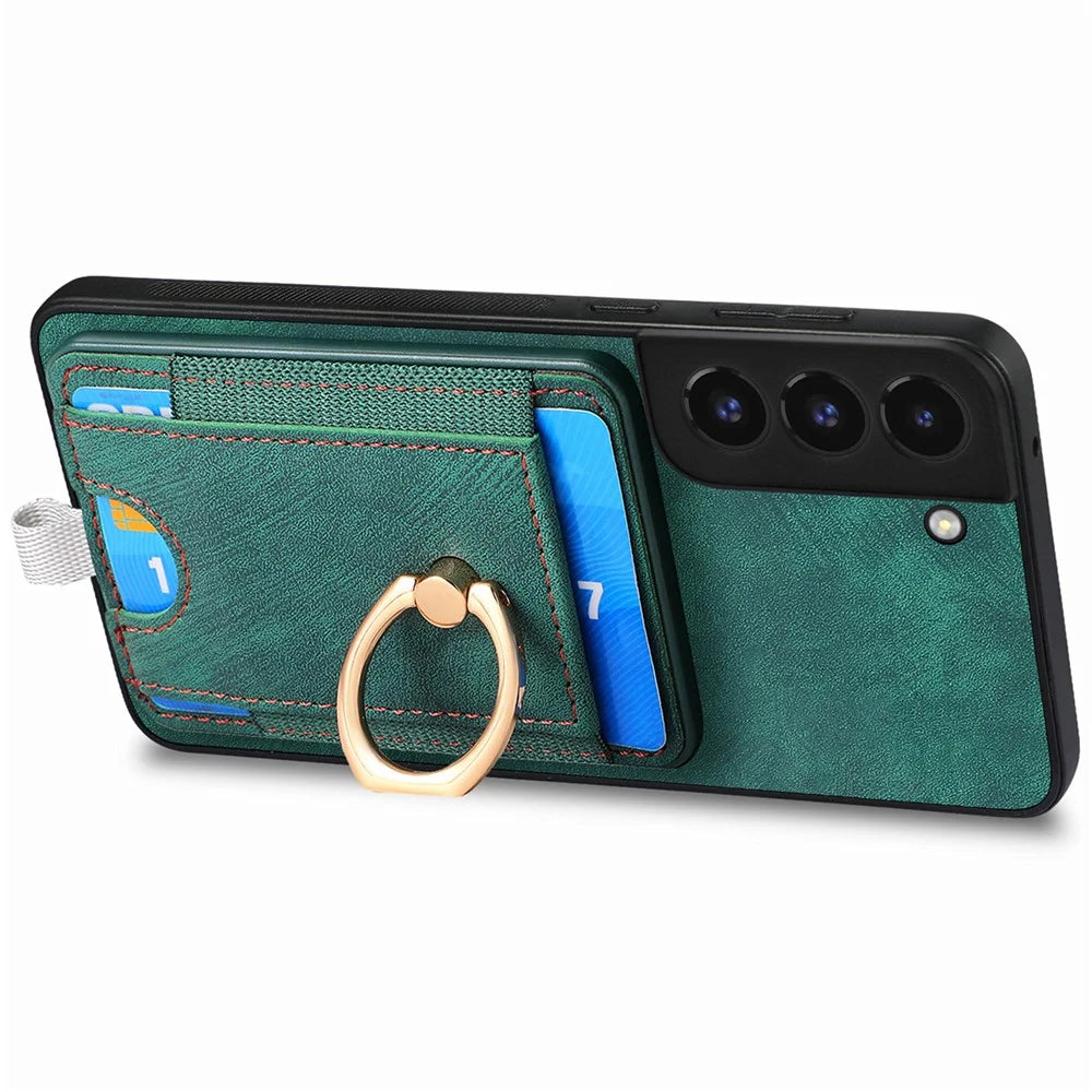 D7 For Samsung Galaxy S22 5G Case Detachable Magnetic Card Slot Kickstand Phone Case - Green - 3