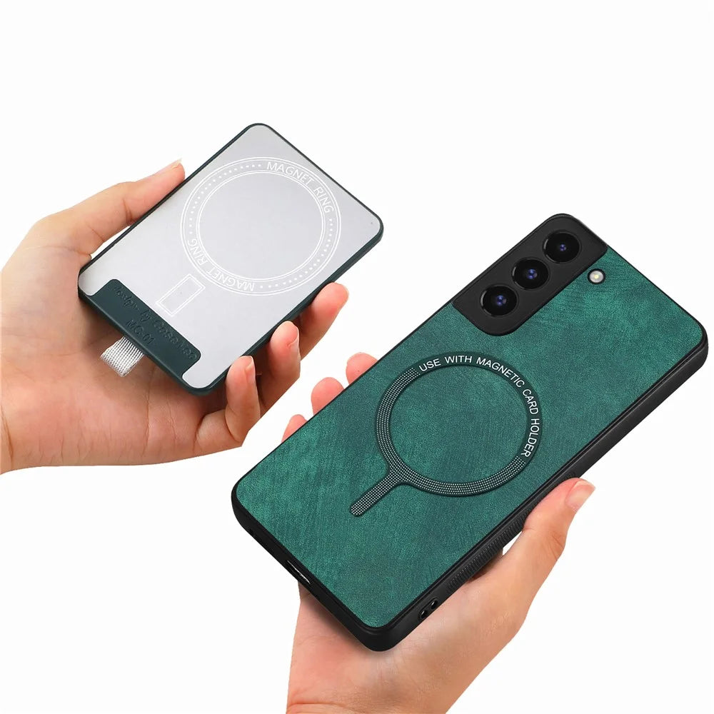 D7 For Samsung Galaxy S22 5G Case Detachable Magnetic Card Slot Kickstand Phone Case - Green - 4