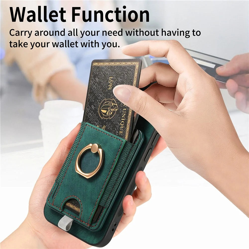 D7 For Samsung Galaxy S22 5G Case Detachable Magnetic Card Slot Kickstand Phone Case - Green - 6
