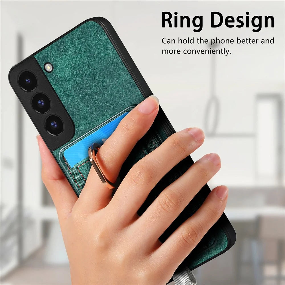 D7 For Samsung Galaxy S22 5G Case Detachable Magnetic Card Slot Kickstand Phone Case - Green - 7