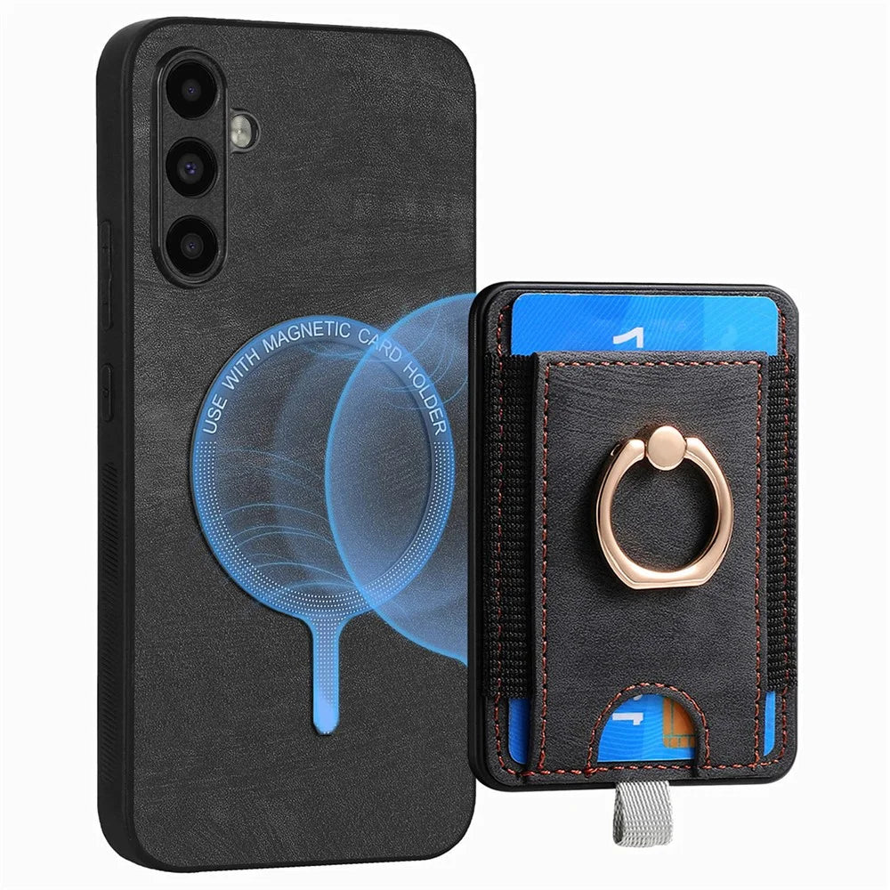 D7 For Samsung Galaxy A34 5G Kickstand Case Detachable Card Slot Magnetic Phone Cover - Black - 1