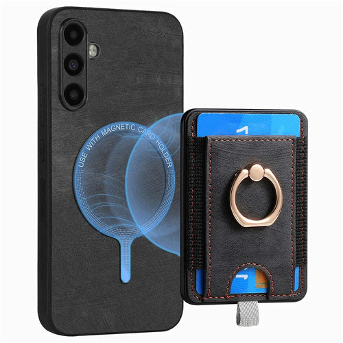 D7 For Samsung Galaxy A34 5G Kickstand Case Detachable Card Slot Magnetic Phone Cover - Black - 1