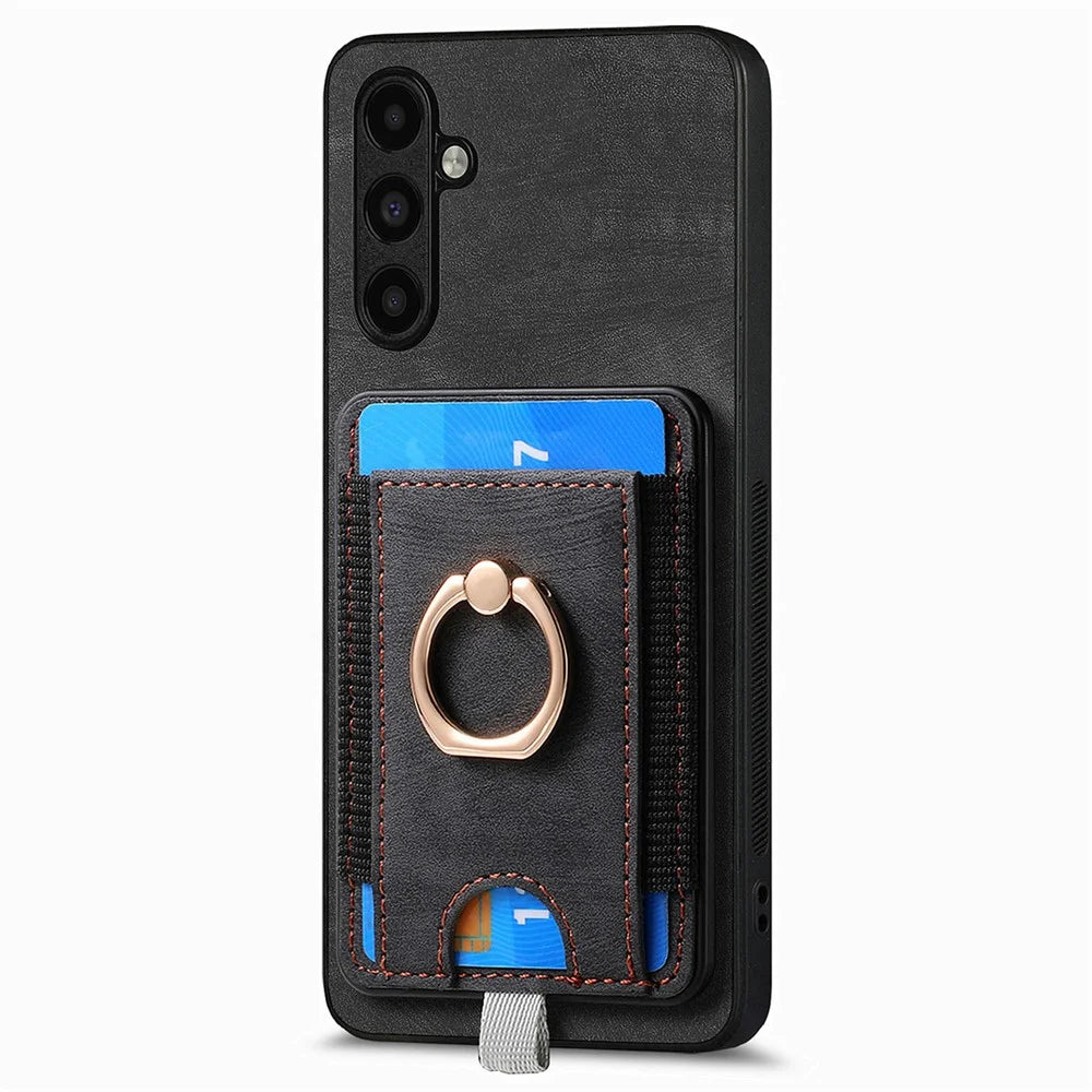 D7 For Samsung Galaxy A34 5G Kickstand Case Detachable Card Slot Magnetic Phone Cover - Black - 2