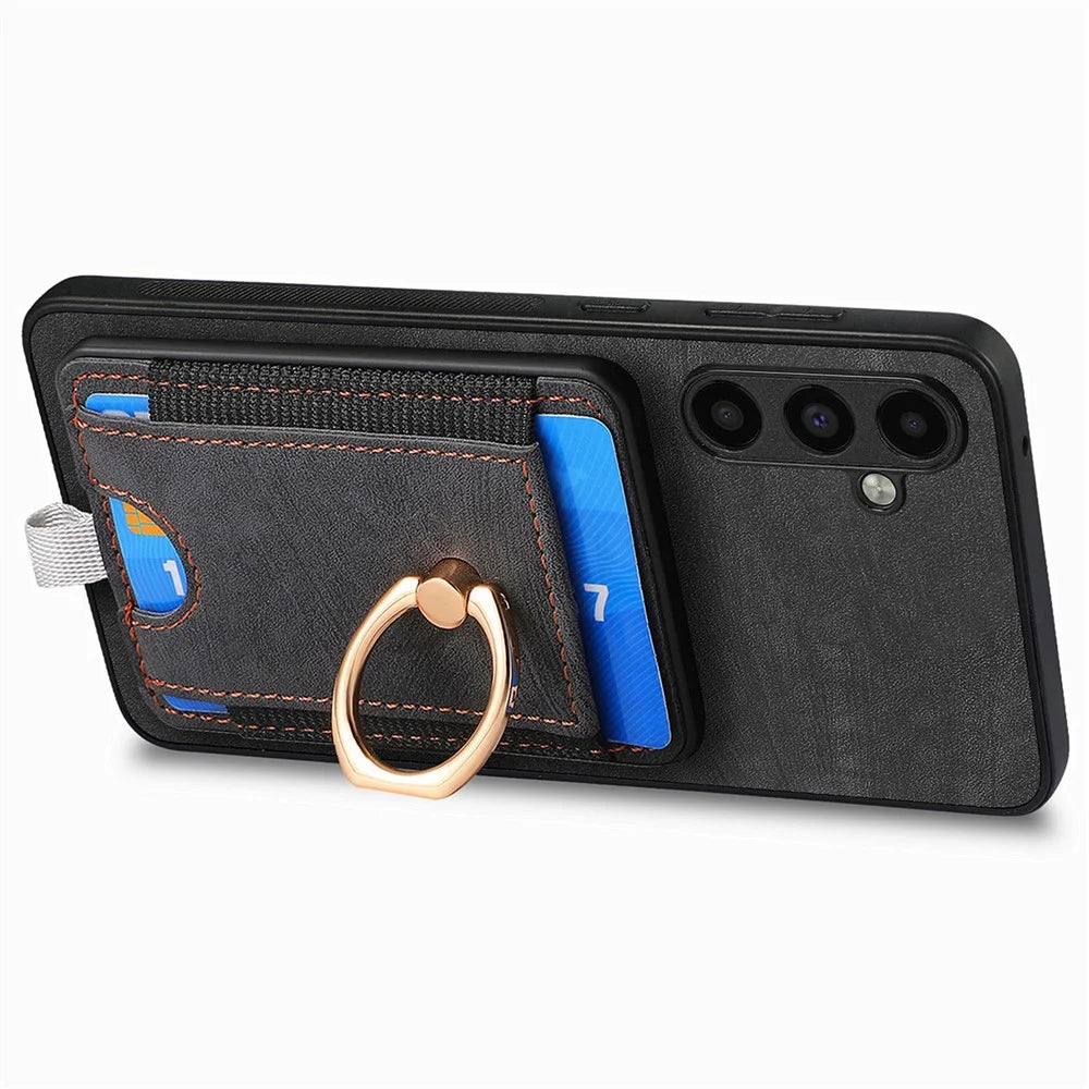 D7 For Samsung Galaxy A34 5G Kickstand Case Detachable Card Slot Magnetic Phone Cover - Black - 3