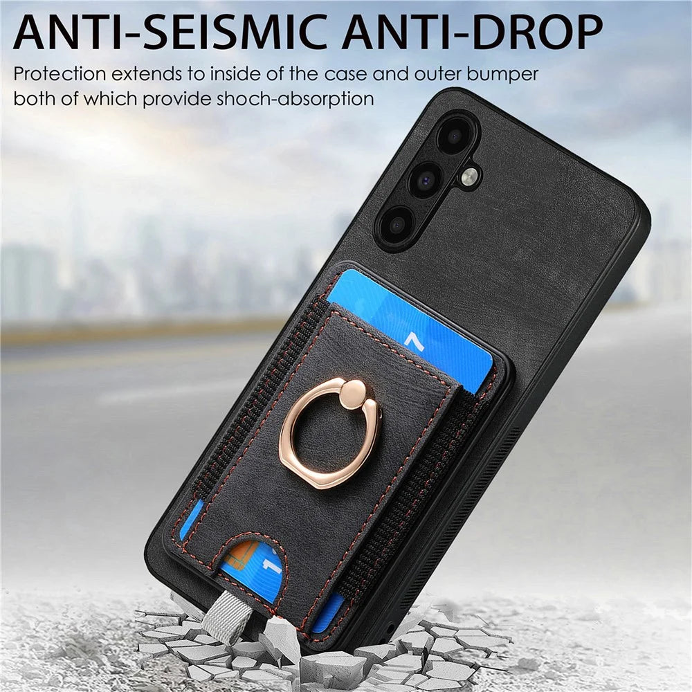 D7 For Samsung Galaxy A34 5G Kickstand Case Detachable Card Slot Magnetic Phone Cover - Black - 5
