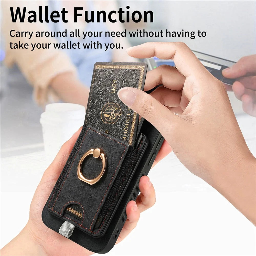 D7 For Samsung Galaxy A34 5G Kickstand Case Detachable Card Slot Magnetic Phone Cover - Black - 6