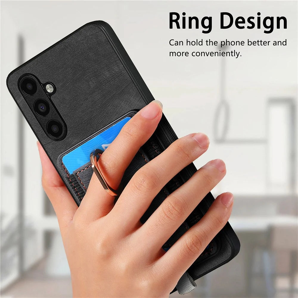 D7 For Samsung Galaxy A34 5G Kickstand Case Detachable Card Slot Magnetic Phone Cover - Black - 7