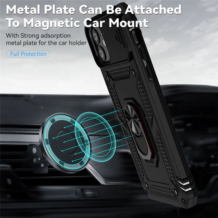 For iPhone 11 Case PC+TPU Kickstand Armour Phone Cover with Camera Slide Guard - Black - 4