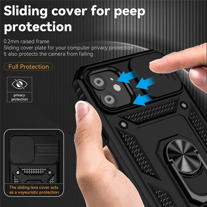 For iPhone 11 Case PC+TPU Kickstand Armour Phone Cover with Camera Slide Guard - Black - 5