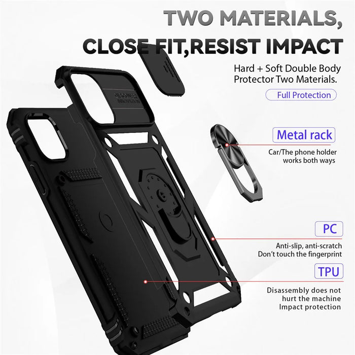 For iPhone 11 Case PC+TPU Kickstand Armour Phone Cover with Camera Slide Guard - Black - 7