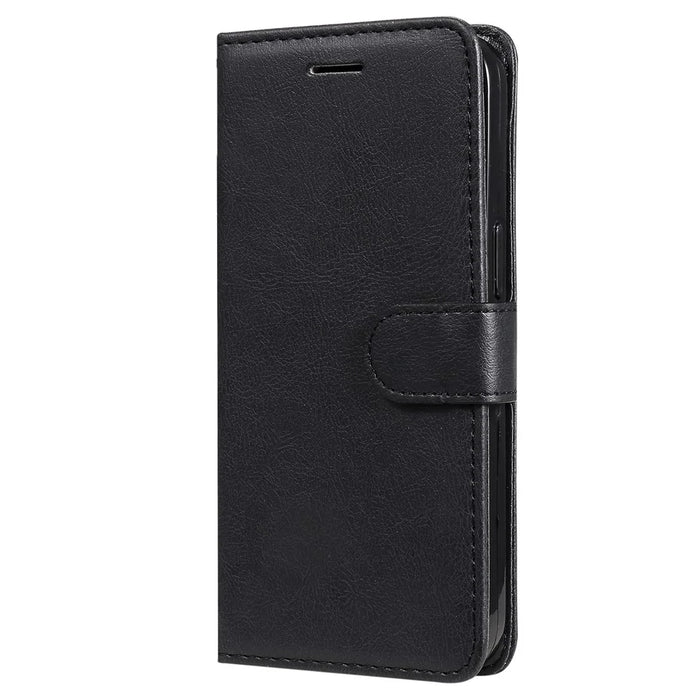 For Samsung Galaxy Xcover7 Case Solid Color Leather Mobile Cover Wallet Stand with Strap - Black - 7