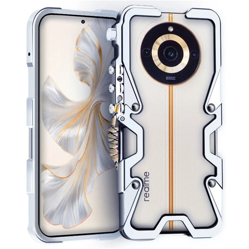 For Realme 11 Pro+ 5G / 11 Pro 5G / 12 Pro 5G / 12 Pro+ 5G / 12 Pro Ultra Phone Case Aluminium Alloy Mechanical Arm Heat Dissipation Shell - Silver - 1
