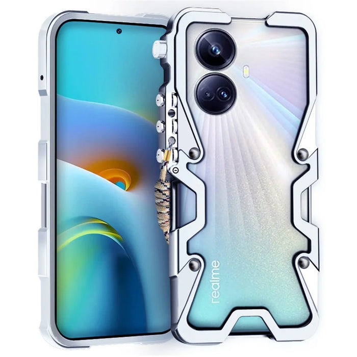 For Realme 10 Pro+ 5G Phone Case Mechanical Arm Aluminium Alloy Hollow Back Cover - Silver - 1