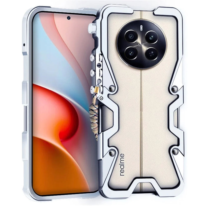 For Realme 12 4G / 12+ 5G Case Aluminium Alloy Phone Frame Protective Cover Mechanical Arm - Silver - 1