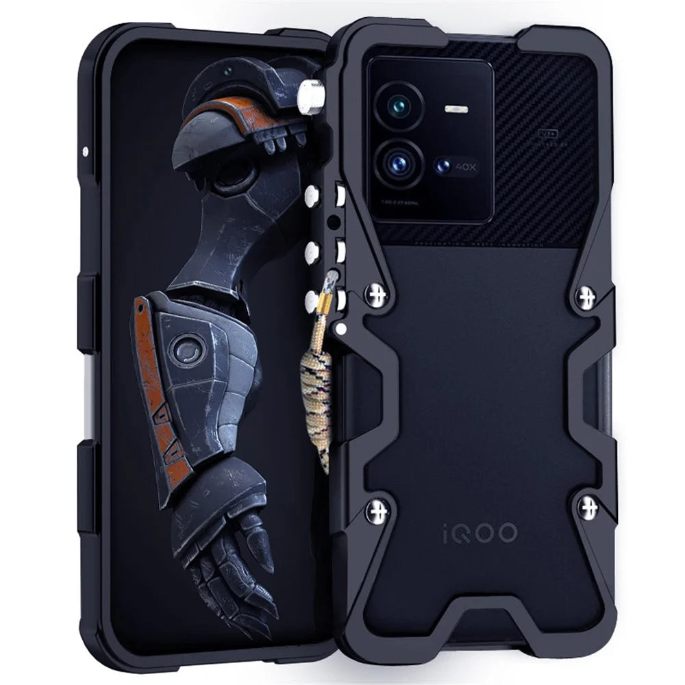 For vivo iQOO 9 / 9 Pro / 10 5G / 10 Pro 5G Case Aluminium Alloy Tough Armour Phone Cover - Black - 4