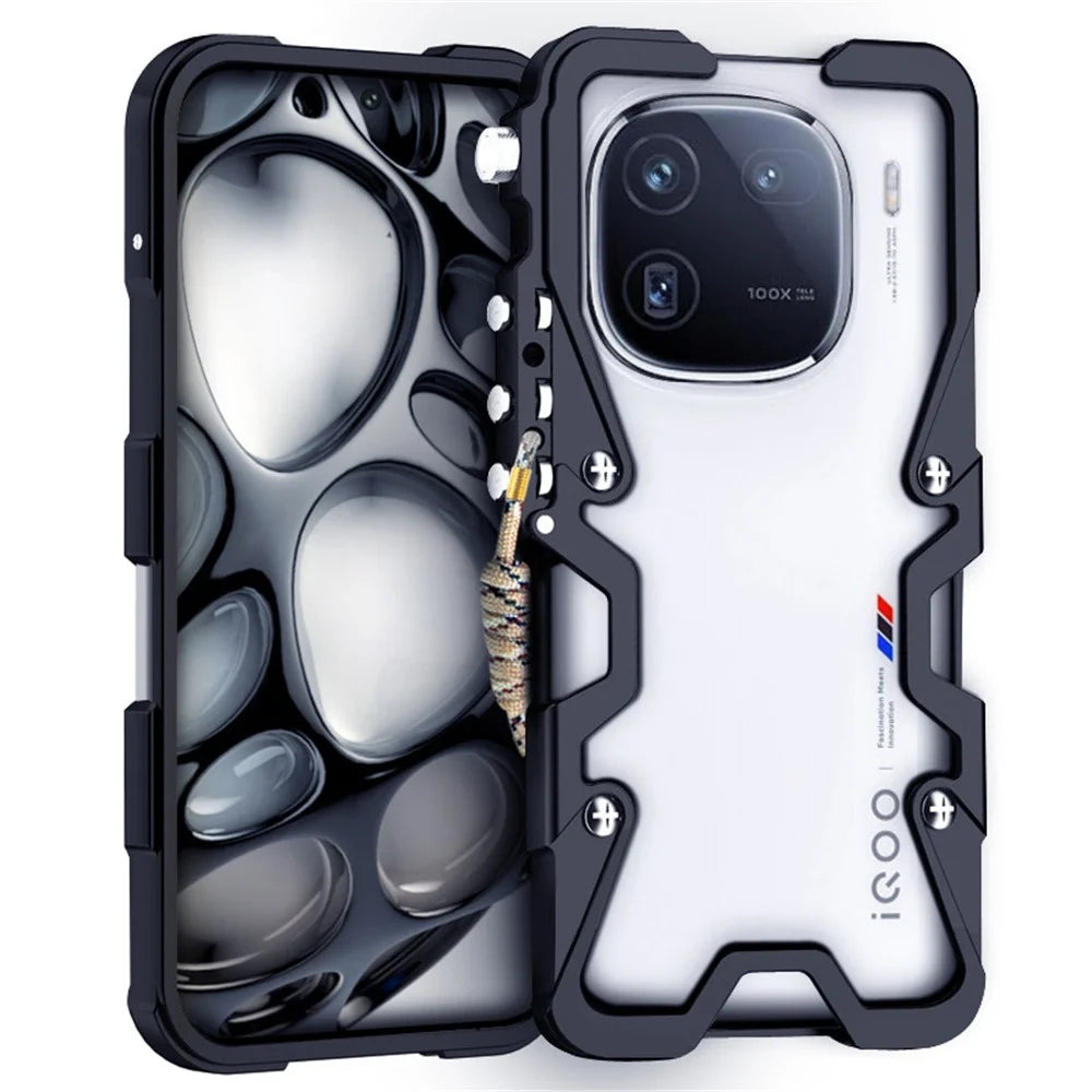 For vivo iQOO 12 Pro 5G Phone Case Mechanical Arm Aluminium Alloy Protective Cover - Black - 1