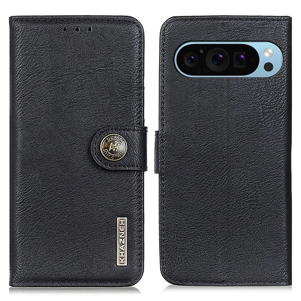 KHAZNEH For Google Pixel 10 Pro / 10 / 9 Pro / 9 Case Cowhide Texture Wallet PU Leather Flip Phone Cover - Black - 1