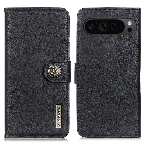 KHAZNEH For Google Pixel 10 Pro XL / 9 Pro XL Wallet Case Cowhide Texture Phone Leather Cover - Black - 1