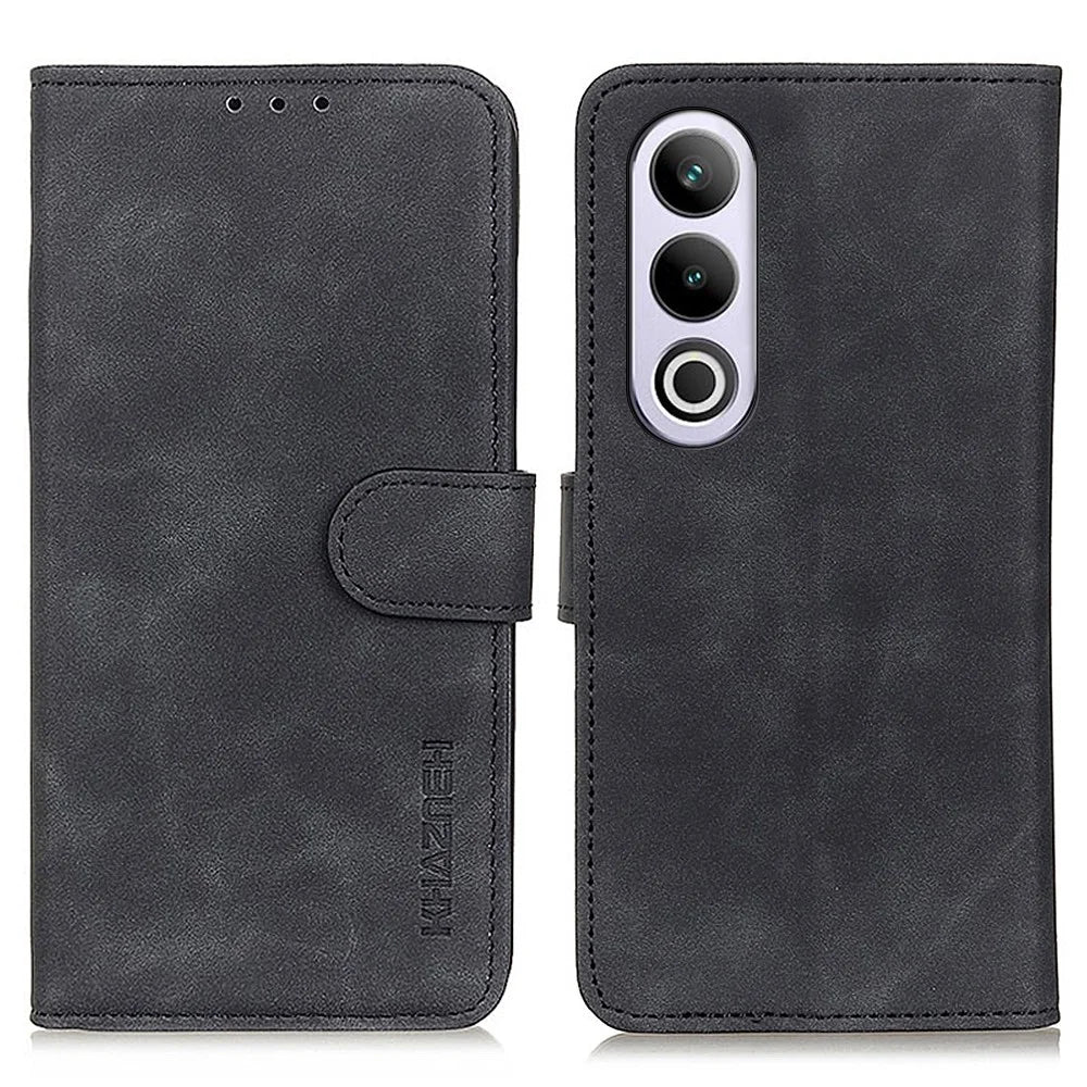 KHAZNEH For OnePlus Nord CE4 5G  / Oppo K12 Case Retro Design PU Leather Wallet Phone Cover - Black - 1