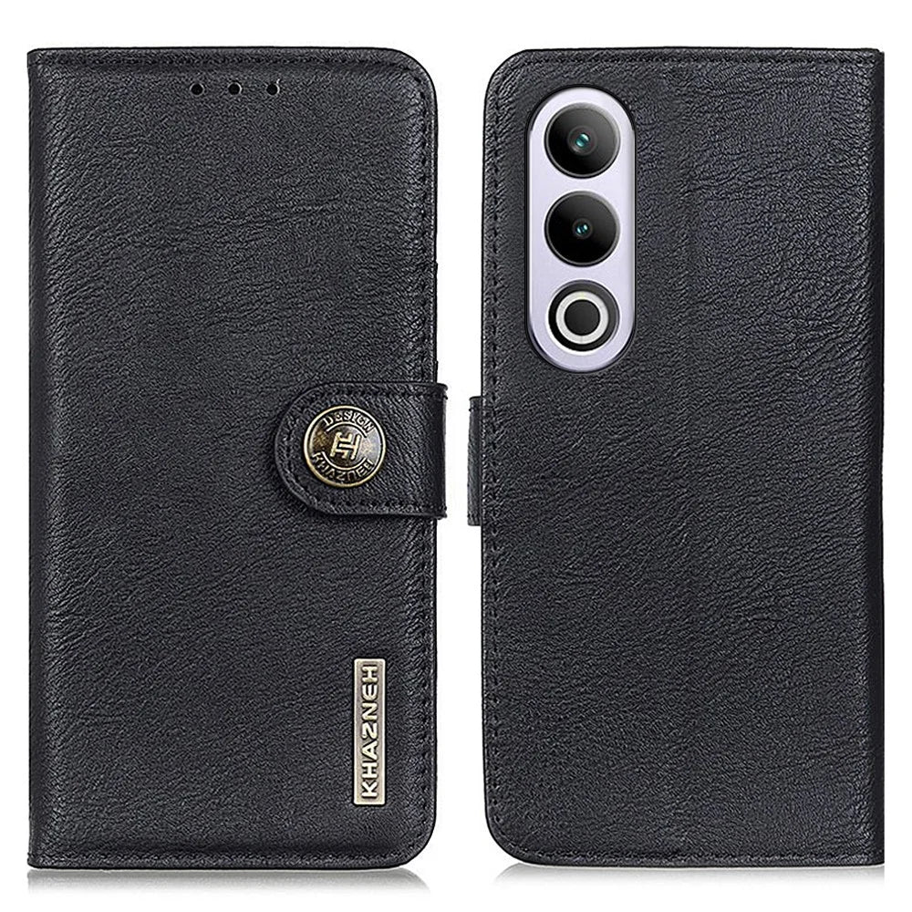 KHAZNEH For OnePlus Nord CE4 5G  / Oppo K12 Case PU Leather Cowhide Texture Flip Phone Cover - Black - 1