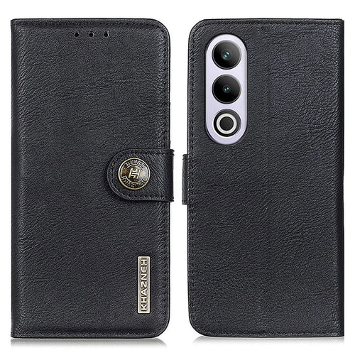 KHAZNEH For OnePlus Nord CE4 5G  / Oppo K12 Case PU Leather Cowhide Texture Flip Phone Cover - Black - 1
