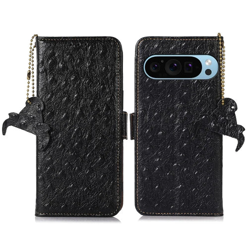 For Google Pixel 10 Pro / 10 / 9 Pro / 9 Case RFID Blocking Genuine Cow Leather Phone Cover - Black - 1