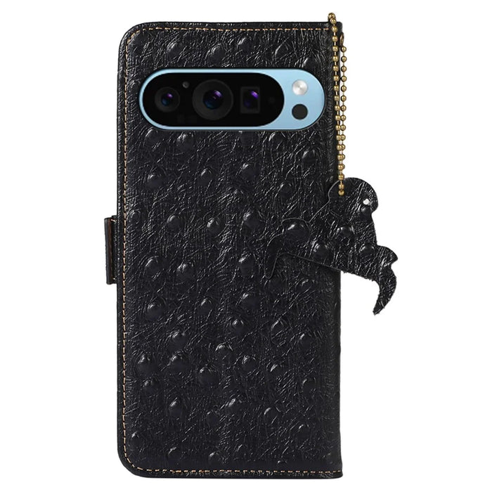 For Google Pixel 10 Pro / 10 / 9 Pro / 9 Case RFID Blocking Genuine Cow Leather Phone Cover - Black - 7