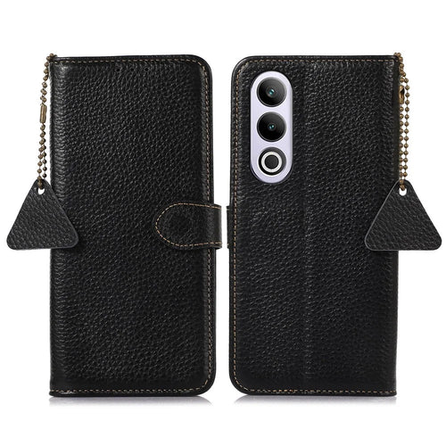 For OnePlus Ace 3V 5G Case RFID Blocking Litchi Texture Genuine Cow Leather Phone Cover - Black - 1