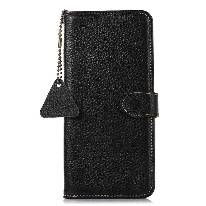For OnePlus Ace 3V 5G Case RFID Blocking Litchi Texture Genuine Cow Leather Phone Cover - Black - 6