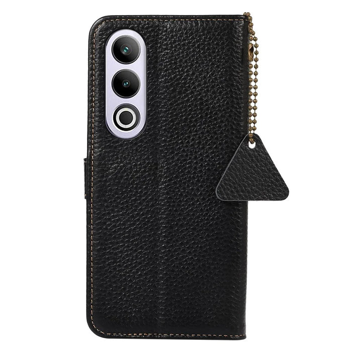 For OnePlus Ace 3V 5G Case RFID Blocking Litchi Texture Genuine Cow Leather Phone Cover - Black - 7