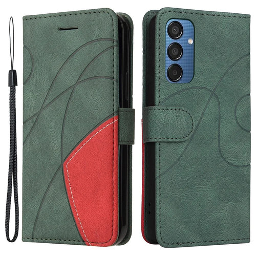 For Samsung Galaxy M15 5G Leather Case Wallet Stand Color Splicing Phone Cover - Green - 1