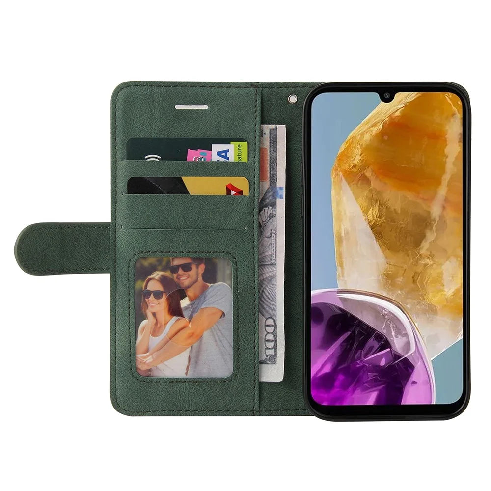 For Samsung Galaxy M15 5G Leather Case Wallet Stand Color Splicing Phone Cover - Green - 2