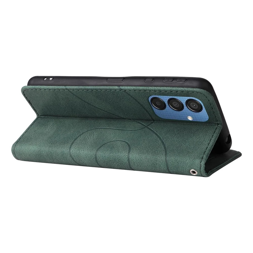 For Samsung Galaxy M15 5G Leather Case Wallet Stand Color Splicing Phone Cover - Green - 4