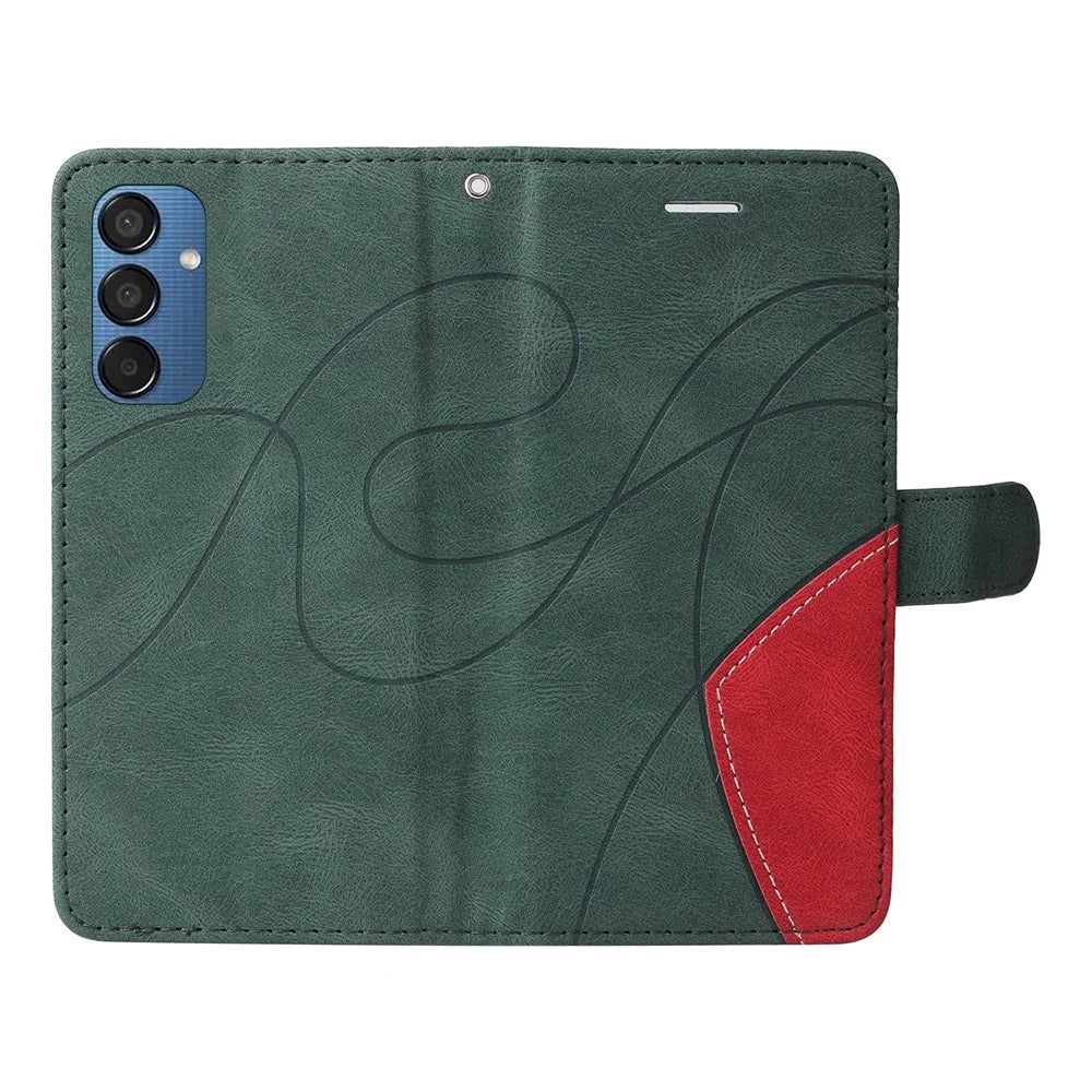 For Samsung Galaxy M15 5G Leather Case Wallet Stand Color Splicing Phone Cover - Green - 6