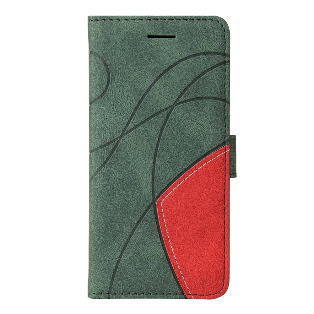 For Samsung Galaxy M15 5G Leather Case Wallet Stand Color Splicing Phone Cover - Green - 7