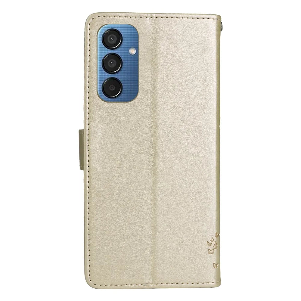 For Samsung Galaxy M15 5G Phone Case with Stand Cat Tree Pattern Leather Wallet Mobile Cover - Gold - 7