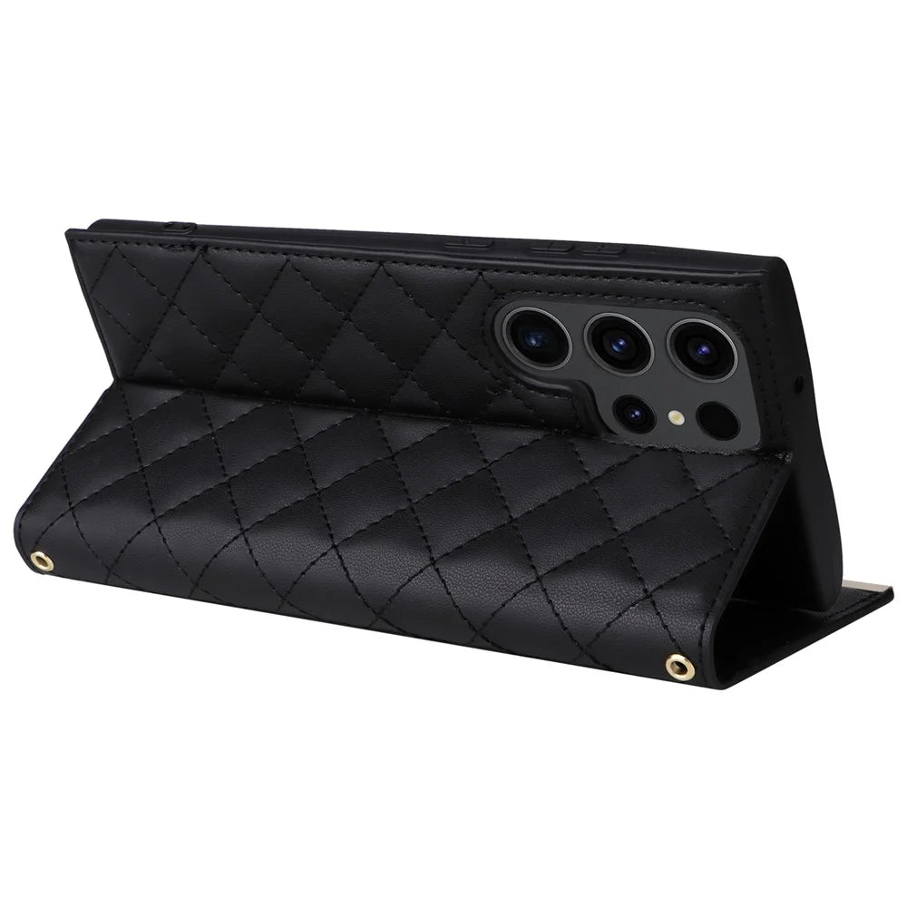 For Samsung Galaxy S23 Ultra Crossbody Case Suction Cup PU Leather Wallet Phone Cover - Black - 3