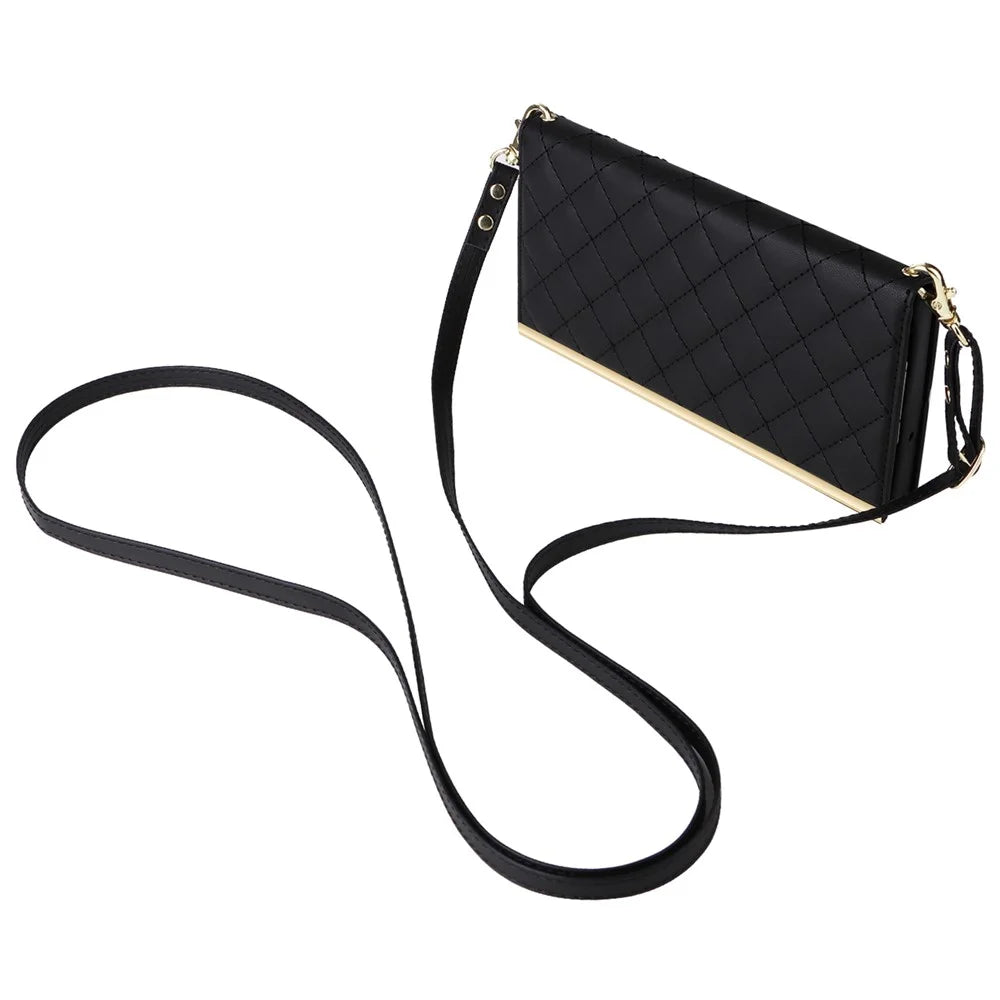 For Samsung Galaxy S23 Ultra Crossbody Case Suction Cup PU Leather Wallet Phone Cover - Black - 4