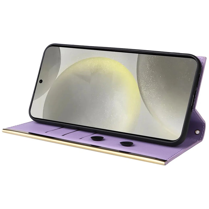For Samsung Galaxy S24 Stand Wallet Phone Case PU Leather Flip Cover with Shoulder Strap - Purple - 3