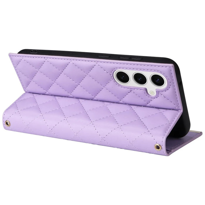 For Samsung Galaxy S24 Stand Wallet Phone Case PU Leather Flip Cover with Shoulder Strap - Purple - 4