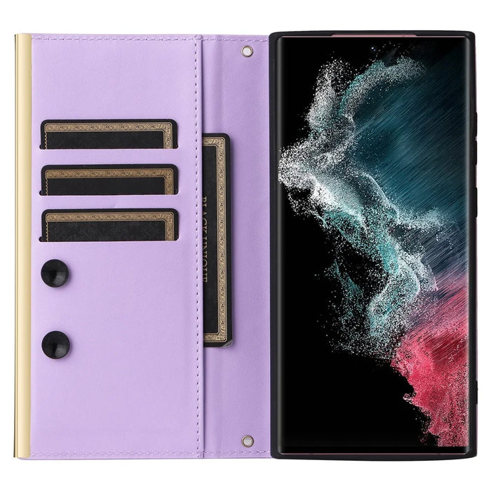For Samsung Galaxy S22 Ultra 5G Wallet Case PU Leather Flip Phone Cover with Shoulder Strap - Purple - 2