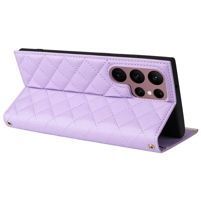 For Samsung Galaxy S22 Ultra 5G Wallet Case PU Leather Flip Phone Cover with Shoulder Strap - Purple - 4