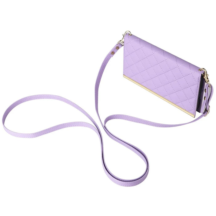 For Samsung Galaxy S22 Ultra 5G Wallet Case PU Leather Flip Phone Cover with Shoulder Strap - Purple - 5