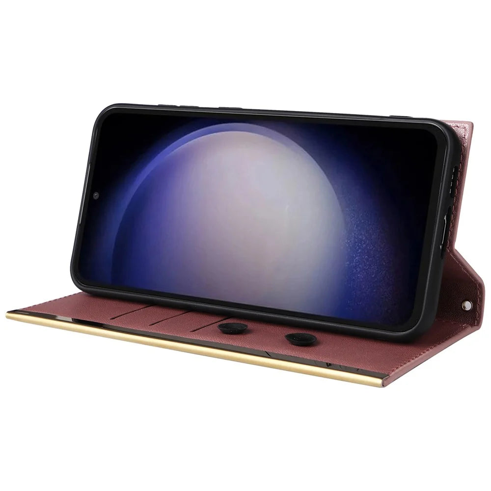 For Samsung Galaxy S23 FE Case PU Leather Suction Cup Phone Cover with Shoulder Strap - Rose Gold - 3