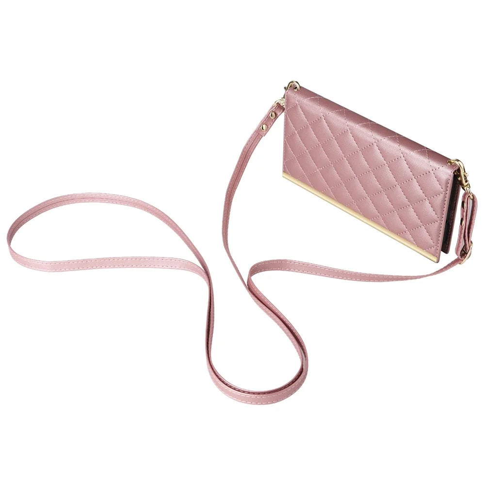 For Samsung Galaxy S23 FE Case PU Leather Suction Cup Phone Cover with Shoulder Strap - Rose Gold - 5